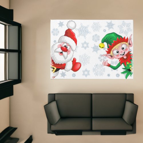 Santa and Elf Christmas Characters Thumbs Up  Rug