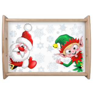 Santa and Elf Christmas Characters Thumbs Up  Serving Tray