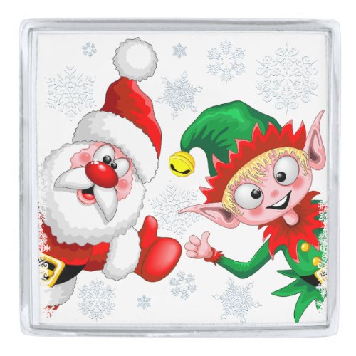 Santa and Elf Christmas Characters Thumbs Up  Silver Finish Lapel Pin