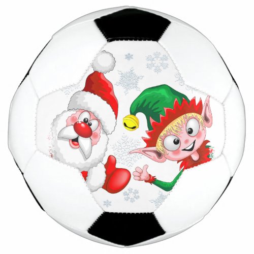 Santa and Elf Christmas Characters Thumbs Up  Soccer Ball