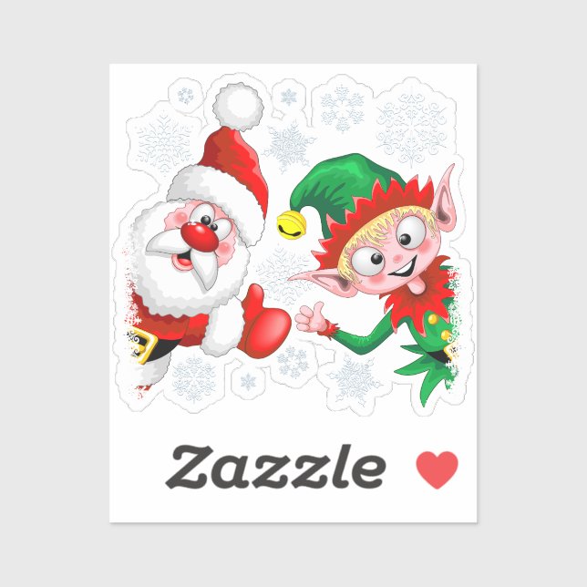 Santa and Elf Christmas Characters Thumbs Up  Sticker (Sheet)