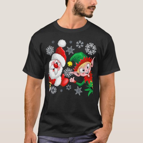 Santa and Elf Christmas Characters Thumbs Up T_Shirt