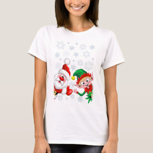 Santa and Elf Christmas Characters Thumbs Up  T-Shirt