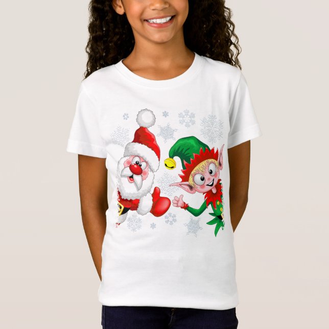 Santa and Elf Christmas Characters Thumbs Up  T-Shirt (Front)