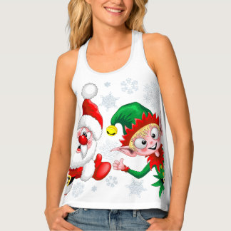 Santa and Elf Christmas Characters Thumbs Up  Tank Top