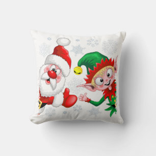 Santa and Elf Christmas Characters Thumbs Up   Throw Pillow