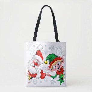 Santa and Elf Christmas Characters Thumbs Up   Tote Bag