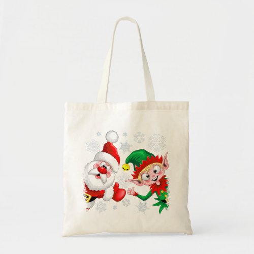 Santa and Elf Christmas Characters Thumbs Up  Tote Bag