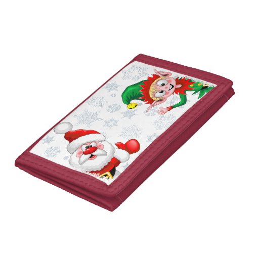 Santa and Elf Christmas Characters Thumbs Up   Trifold Wallet