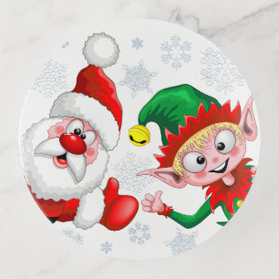 Santa and Elf Christmas Characters Thumbs Up  Trinket Tray