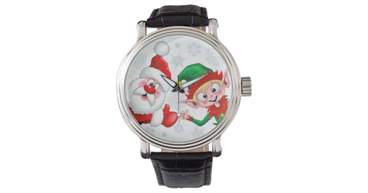 Santa and Elf Christmas Characters Thumbs Up Watch | Zazzle
