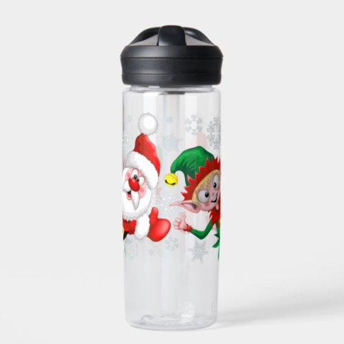 Santa and Elf Christmas Characters Thumbs Up  Water Bottle