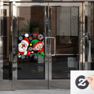 Santa and Elf Christmas Characters Thumbs Up  Window Cling