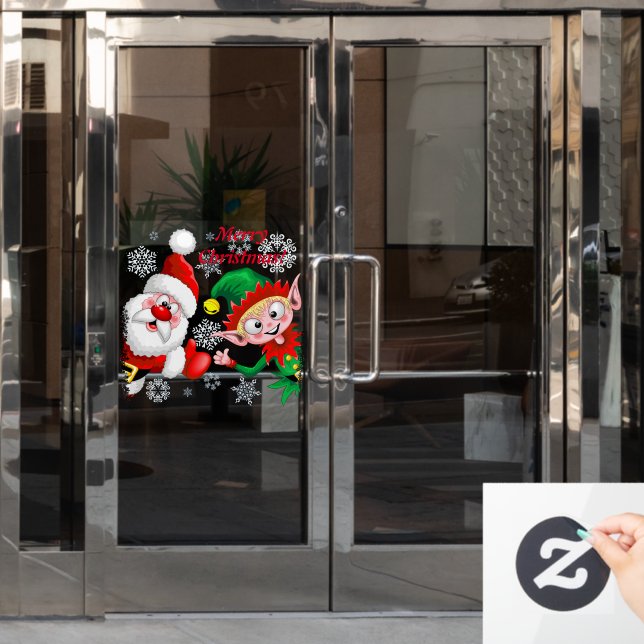 Santa and Elf Christmas Characters Thumbs Up  Window Cling (Office Door)