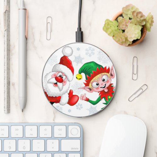 Santa and Elf Christmas Characters Thumbs Up  Wireless Charger
