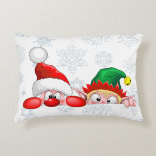 Santa and Elf Cute and funny Characters Peeking Accent Pillow