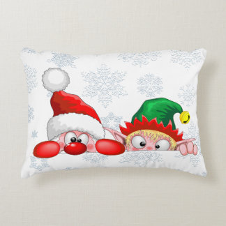 Santa and Elf Cute and funny Characters Peeking Accent Pillow