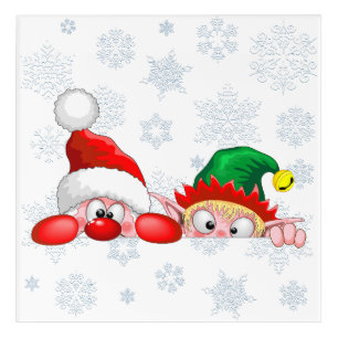 Santa and Elf Cute and funny Characters Peeking Acrylic Print