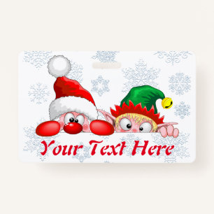 Santa and Elf Cute and funny Characters Peeking Badge