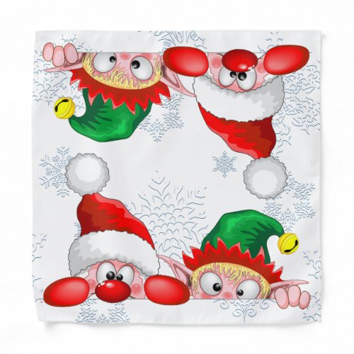 Santa and Elf Cute and funny Characters Peeking   Bandana