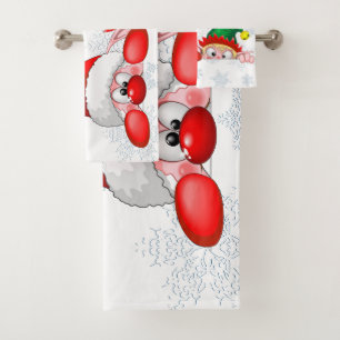 Santa and Elf Cute and funny Characters Peeking Bath Towel Set