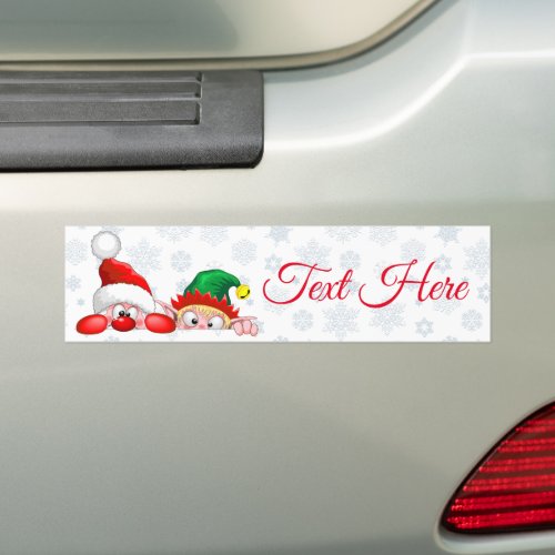 Santa and Elf Cute and funny Characters Peeking   Bumper Sticker