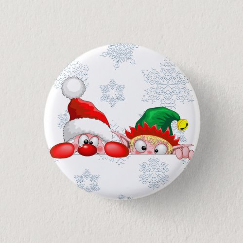 Santa and Elf Cute and funny Characters Peeking  Button