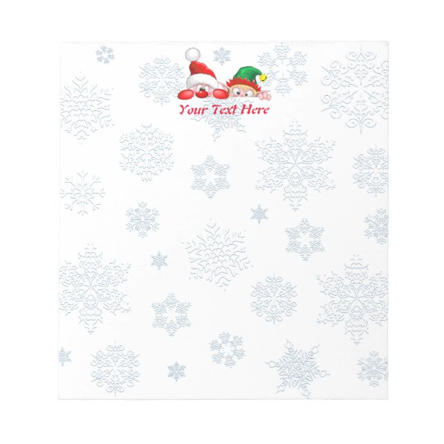 Santa and Elf Cute and funny Characters Peeking  C Notepad (Front)