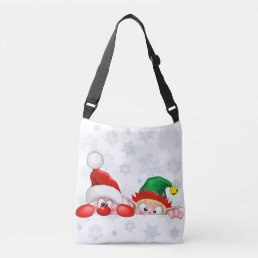 Santa and Elf Cute and funny Characters Peeking  Crossbody Bag