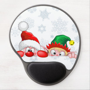 Santa and Elf Cute and funny Characters Peeking  Gel Mouse Pad