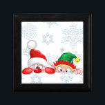 Santa and Elf Cute and funny Characters Peeking  Gift Box<br><div class="desc">Cute and Funny Santa and Elf Cartoon Characters peeking from behind a panel. Original Vector Illustration Copyright BluedarkArt TheChameleonArt.</div>