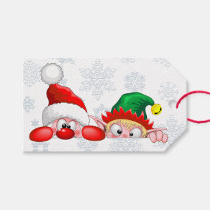 Santa and Elf Cute and funny Characters Peeking Gift Tags