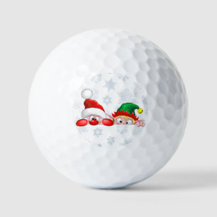 Santa and Elf Cute and funny Characters Peeking  Golf Balls