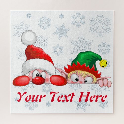 Santa and Elf Cute and funny Characters Peeking Jigsaw Puzzle