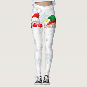 Santa and Elf Cute and funny Characters Peeking Leggings