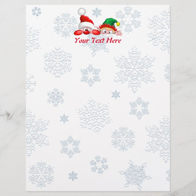Santa and Elf Cute and funny Characters Peeking  Letterhead (Front)