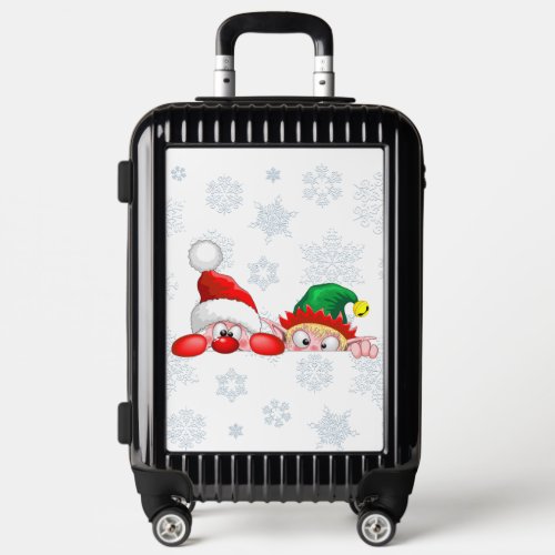 Santa and Elf Cute and funny Characters Peeking   Luggage