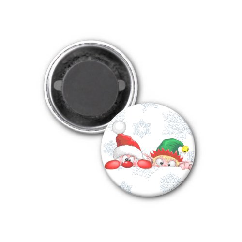 Santa and Elf Cute and funny Characters Peeking  Magnet