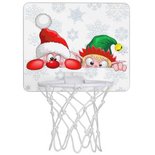 Santa and Elf Cute and funny Characters Peeking   Mini Basketball Hoop
