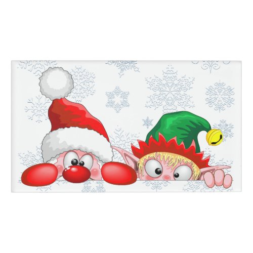 Santa and Elf Cute and funny Characters Peeking  Name Tag
