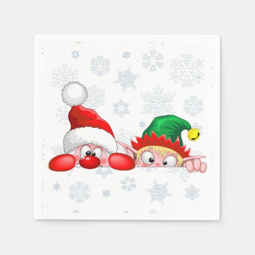 Santa and Elf Cute and funny Characters Peeking  Napkins