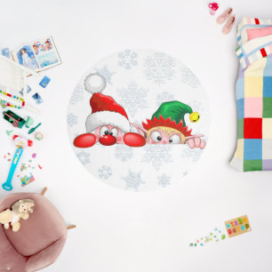Santa and Elf Cute and funny Characters Peeking Outdoor Rug
