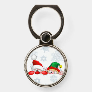 Santa and Elf Cute and funny Characters Peeking Phone Ring Stand