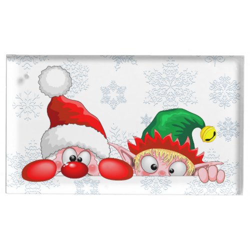 Santa and Elf Cute and funny Characters Peeking   Place Card Holder
