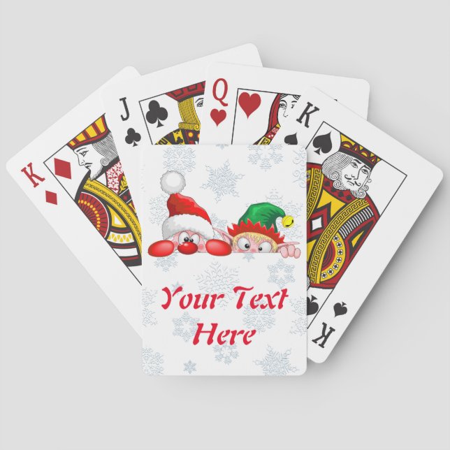 Santa and Elf Cute and funny Characters Peeking  Poker Cards (Back)