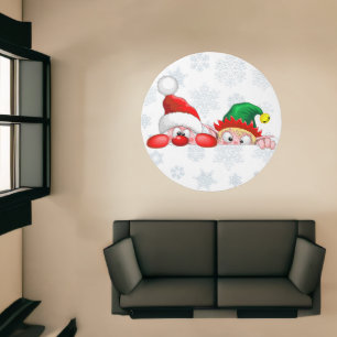 Santa and Elf Cute and funny Characters Peeking   Rug