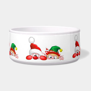 Santa and Elf Cute and funny Characters Peeking S Bowl