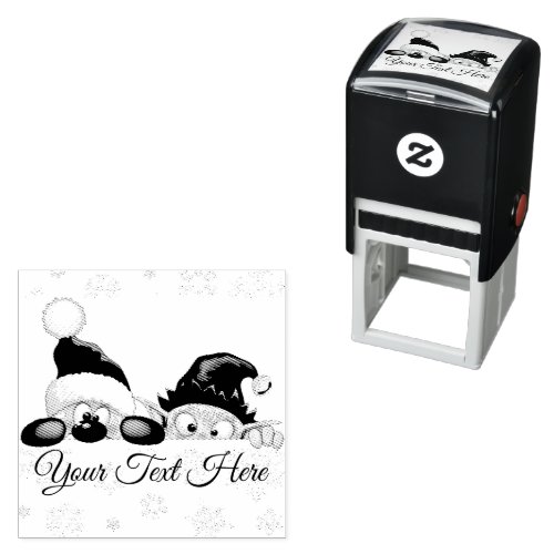 Santa and Elf Cute and funny Characters Peeking   Self_inking Stamp