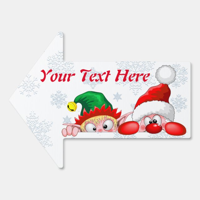Santa and Elf Cute and funny Characters Peeking  Sign (Front)