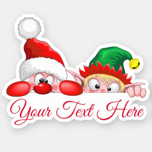 Santa and Elf Cute and funny Characters Peeking   Sticker